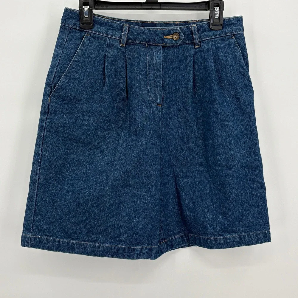 Basic Editions Womens High Rise Pleated Denim Shorts Blue Medium Wash Size 6 VTG